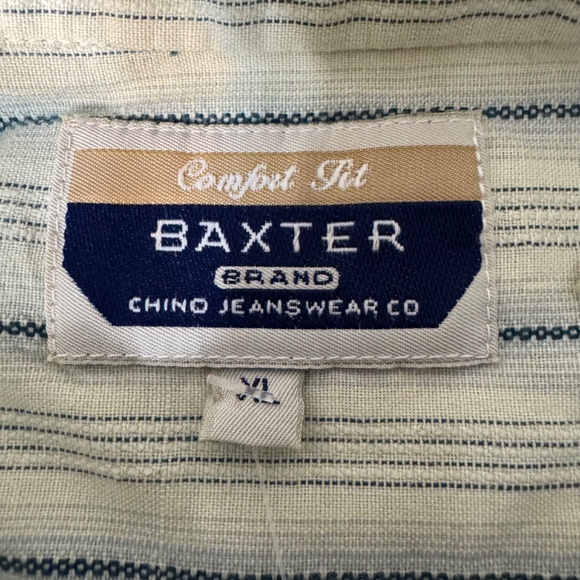 Baxter Brand Yellow/Blue Striped Cotton Collarless Shirt Size XL NWT - Picture 6 of 9